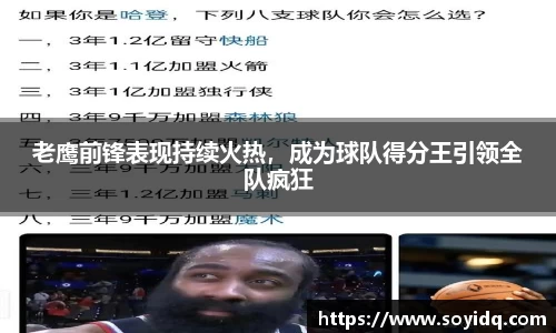 老鹰前锋表现持续火热，成为球队得分王引领全队疯狂